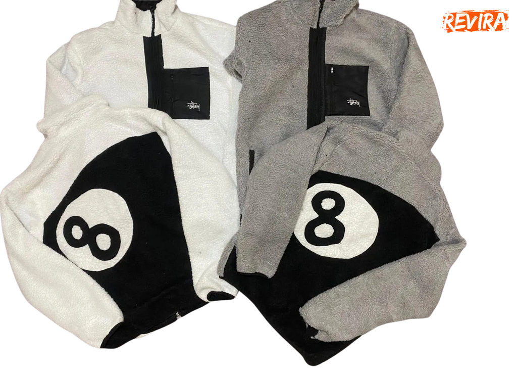 Rework Style Stussy 8 Ball Sherpa Fleece Jackets