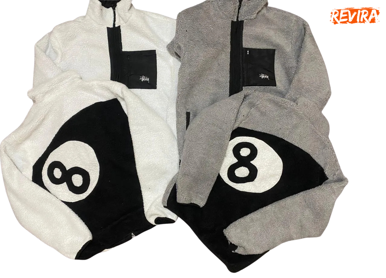 Rework Style Stussy 8 Ball Sherpa Fleece Jackets