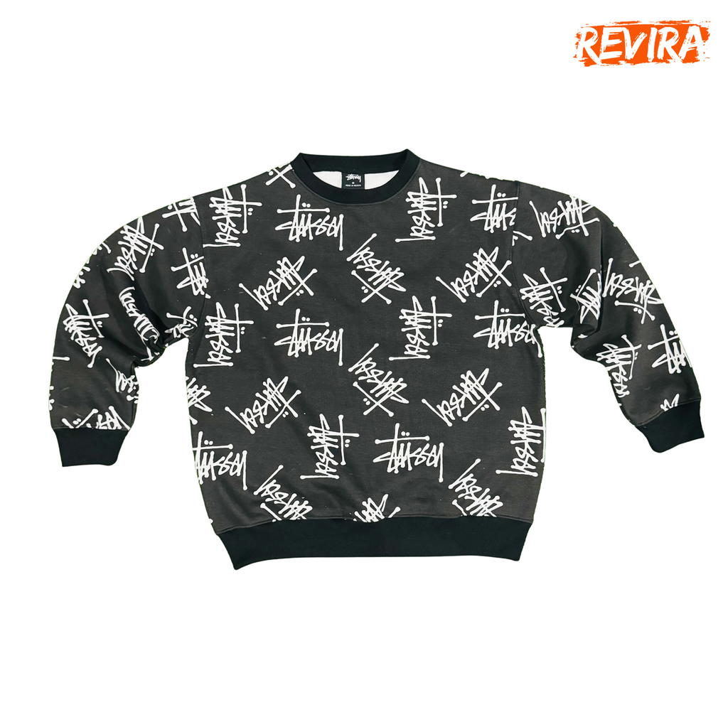 Rework style printed stussy crew neck sweatshirts
