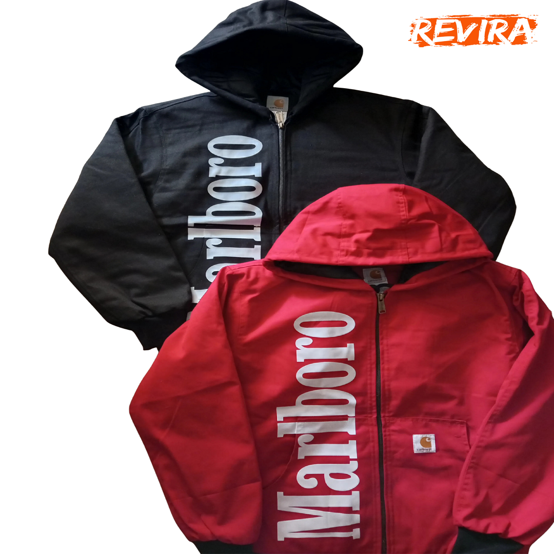 Carhartt x Malboro rework style black and red jackets