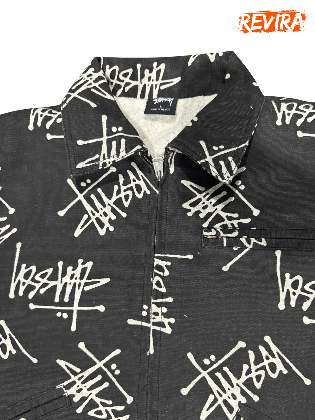 Rework style printed stussy detroit jackets