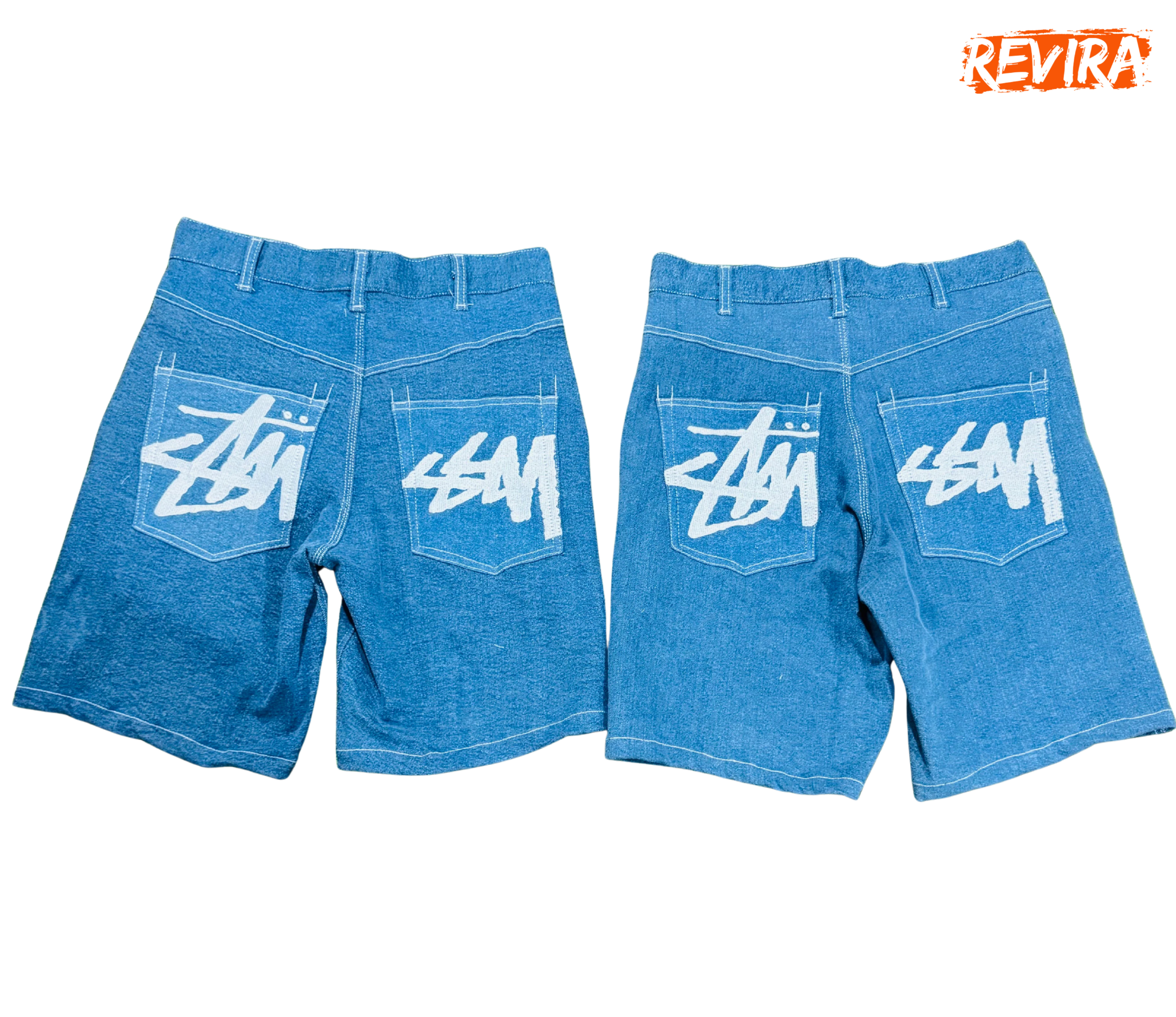 Rework style sky blue stussy denim jorts