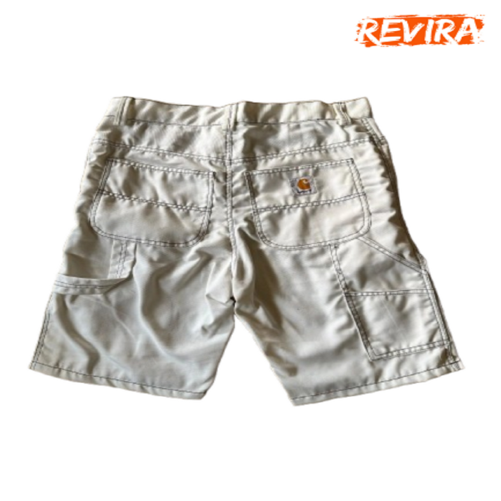Carhartt Rework Style White Shorts Black Stitch
