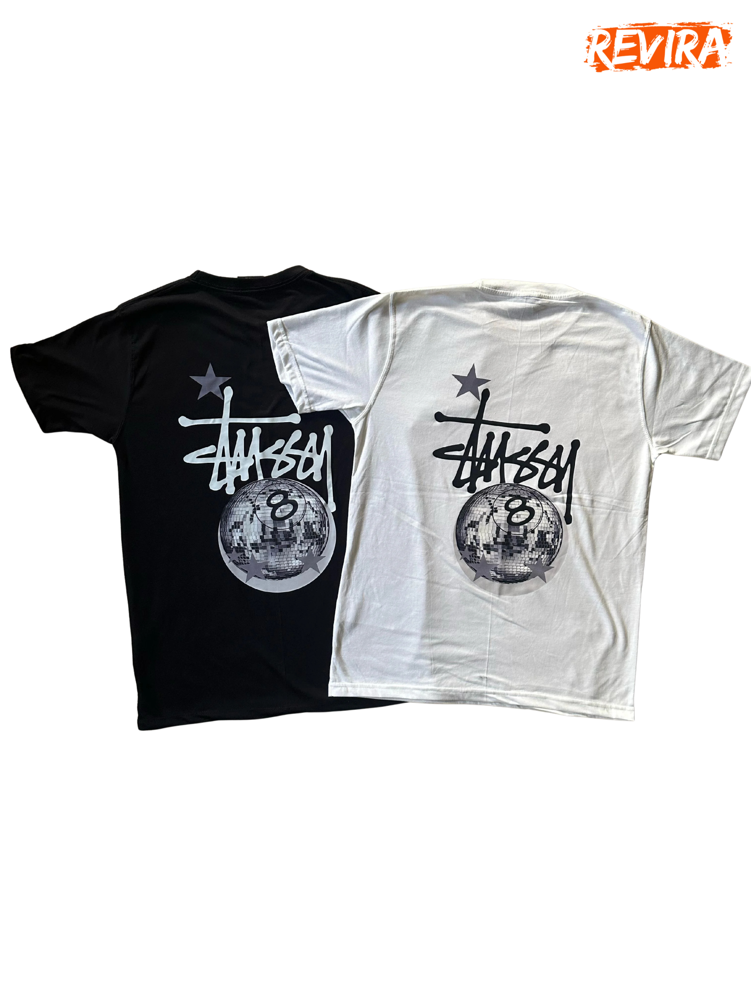 Stussy Rework Style Black and White Star Tees