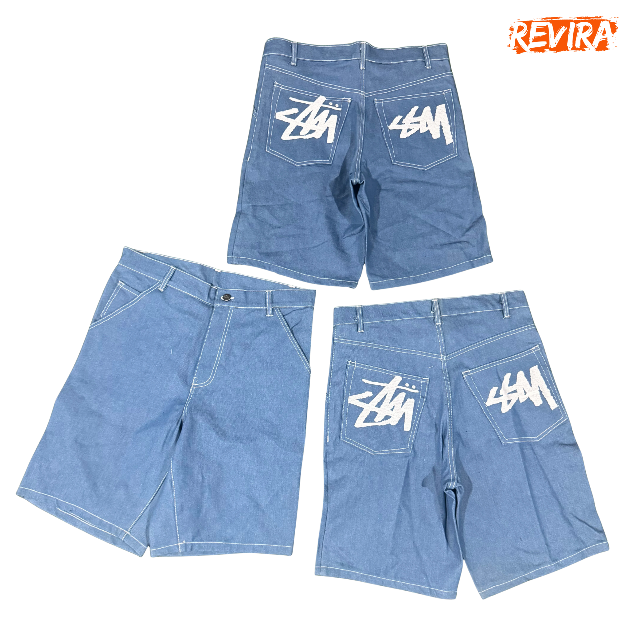 Rework style stussy sky blue denim shorts