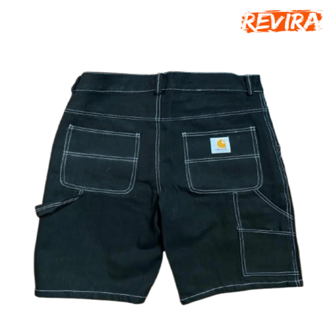 Carhartt Rework Style Black Shorts White Stitch