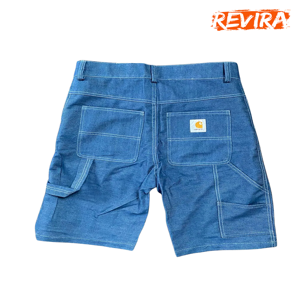 Carhartt Rework Style Denim Blue Shorts white Stitch